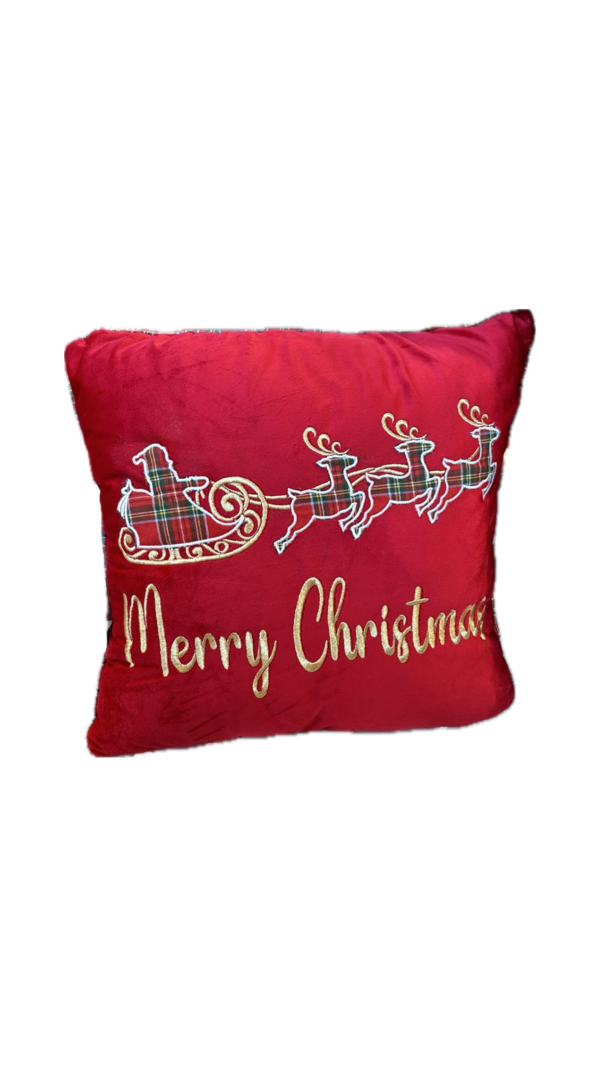 CUSCINO NATALIZIO IN VELLUTO CON SLITTA ROSSA 40X40 CM - CLODETTE