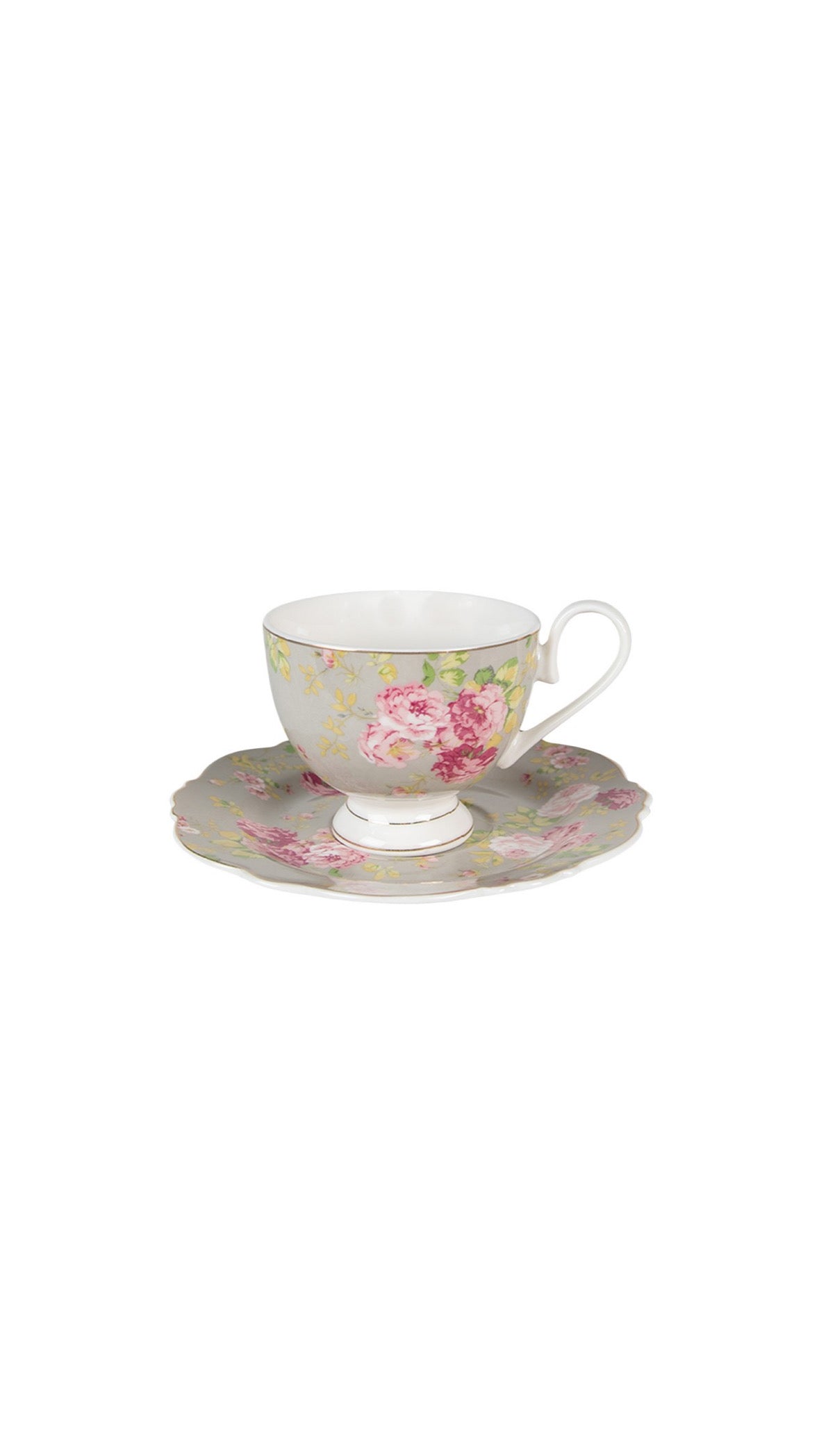 TAZZA E PIATTINO 200 ML VERDE BIANCO PORCELLANA FIORI CLAYRE & EEF