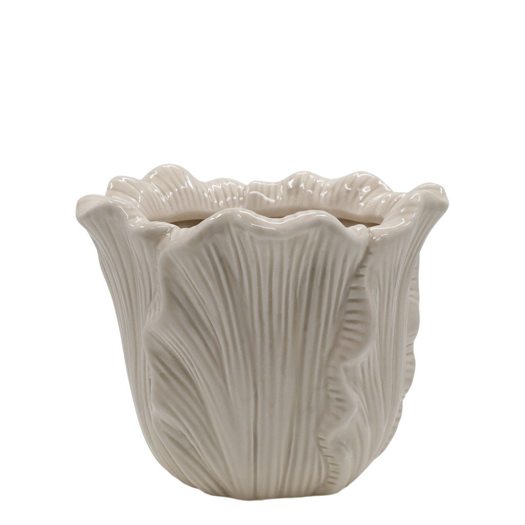 FIORIERA IN MAIOLICA CON FOGLIE CHIC ANTIQUE