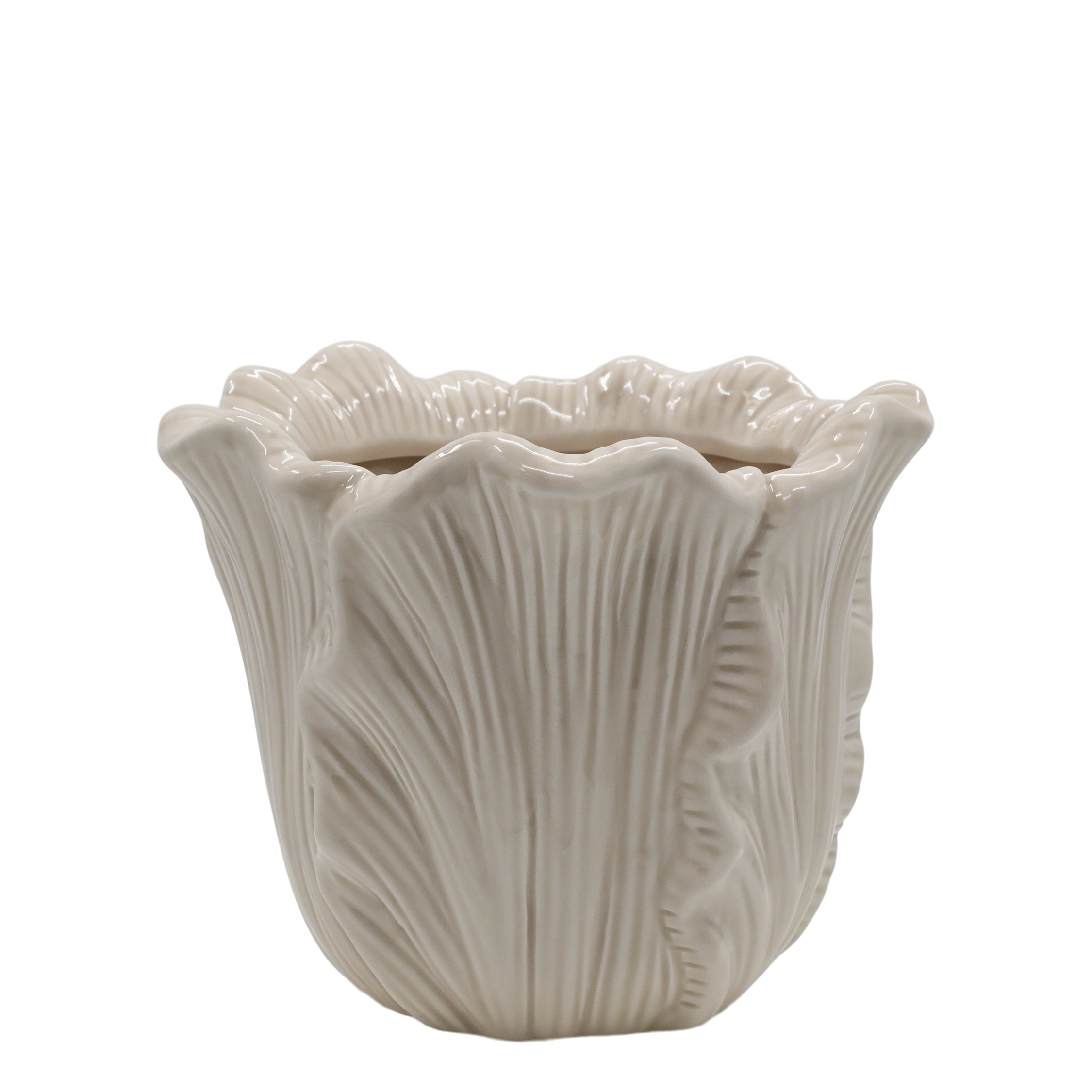 FIORIERA IN MAIOLICA CON FOGLIE CHIC ANTIQUE