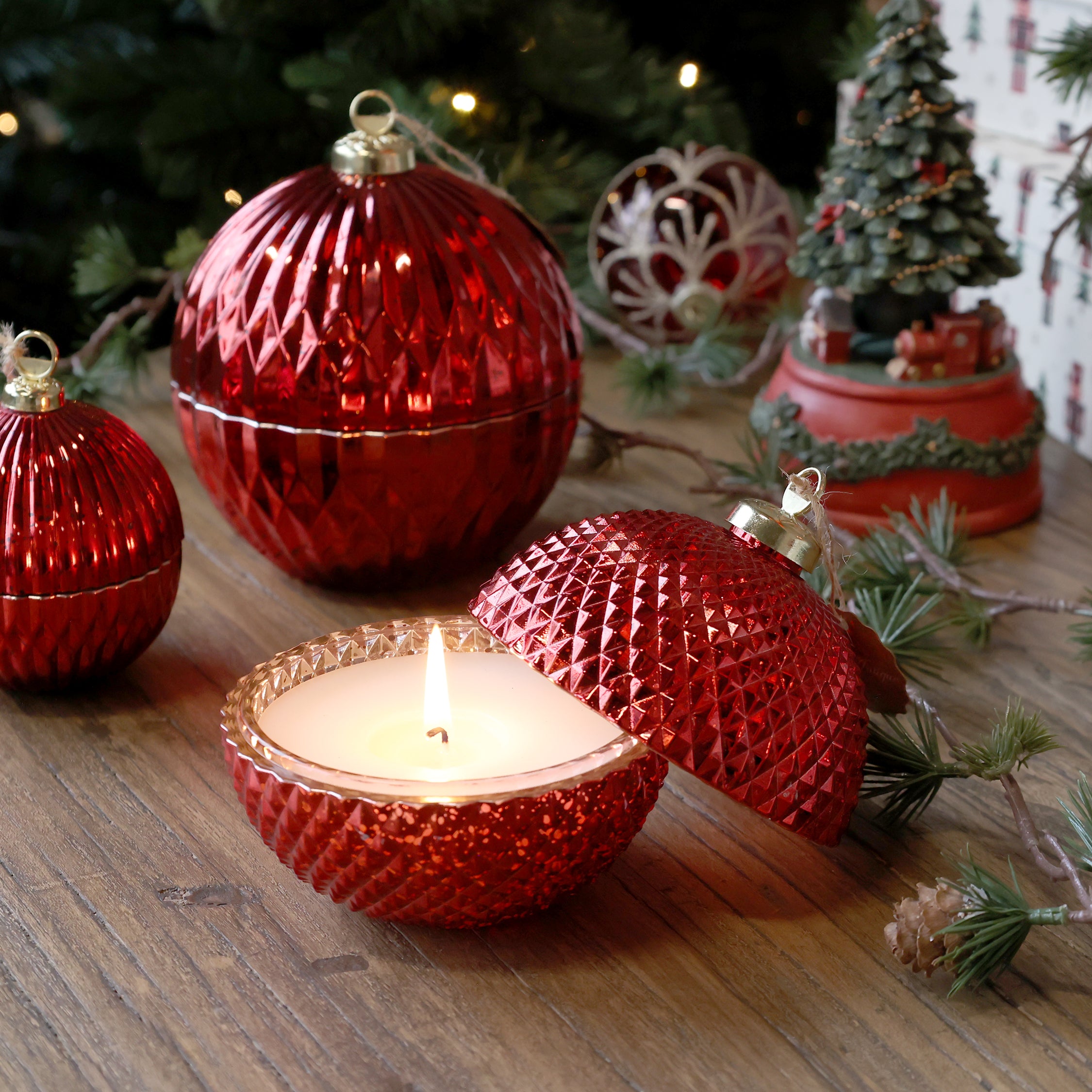 CANDELA PALLINA DI NATALE ROSSA CHIC ANTIQUE