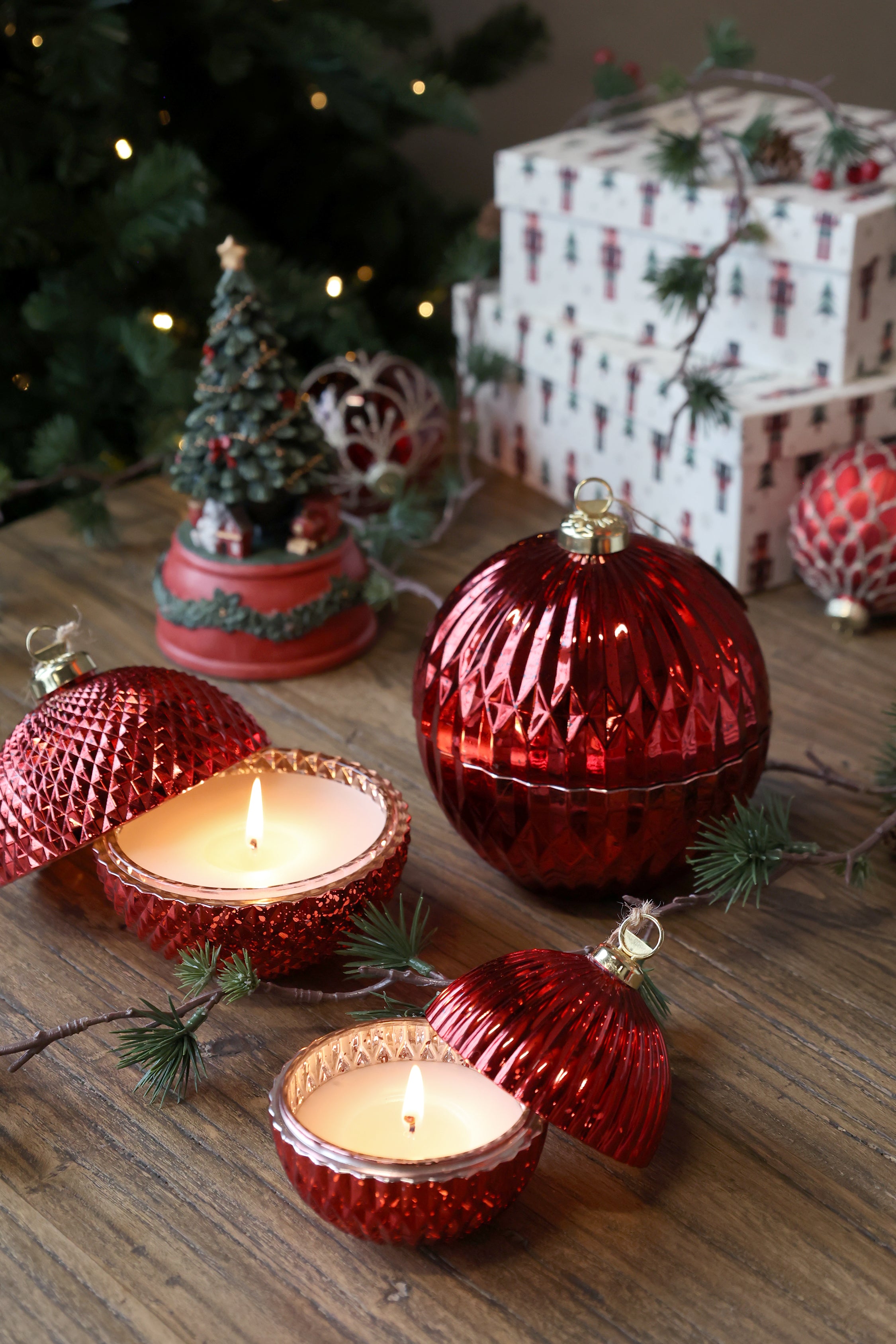 CANDELA PALLINA DI NATALE ROSSA CHIC ANTIQUE