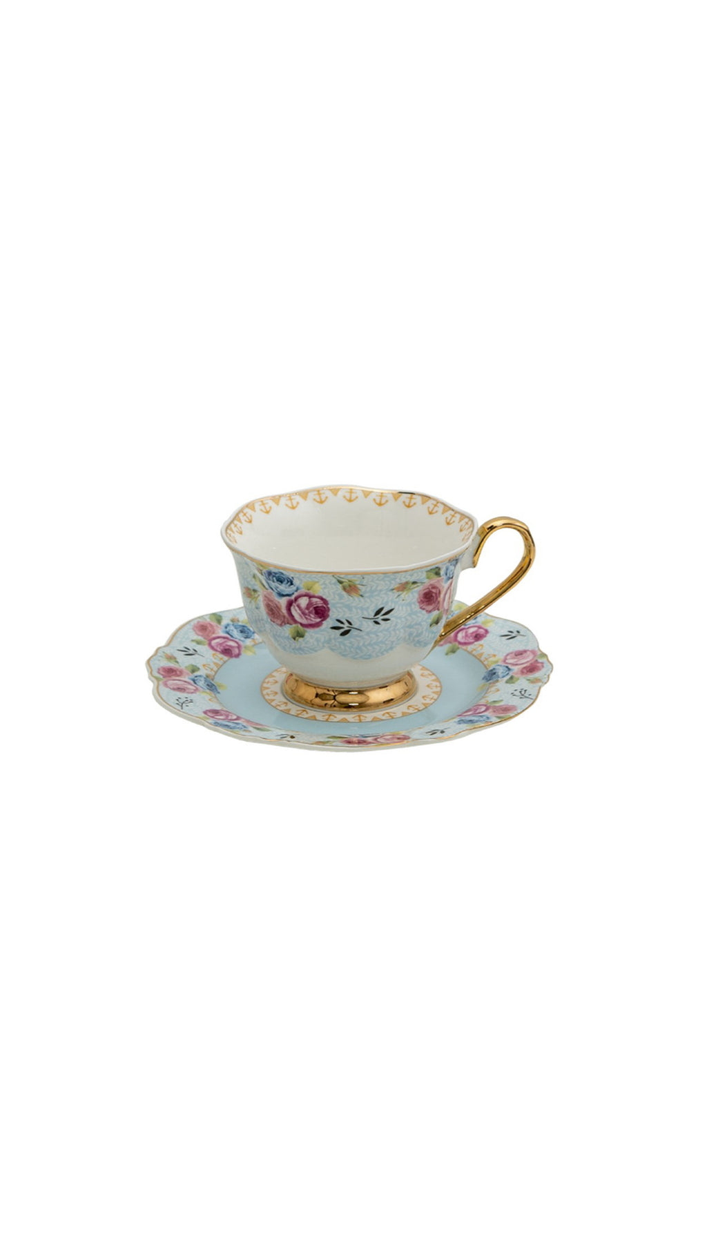 TAZZA E PIATTINO 160 ML BLU BIANCO PORCELLANA FIORI CLAYRE & EEF