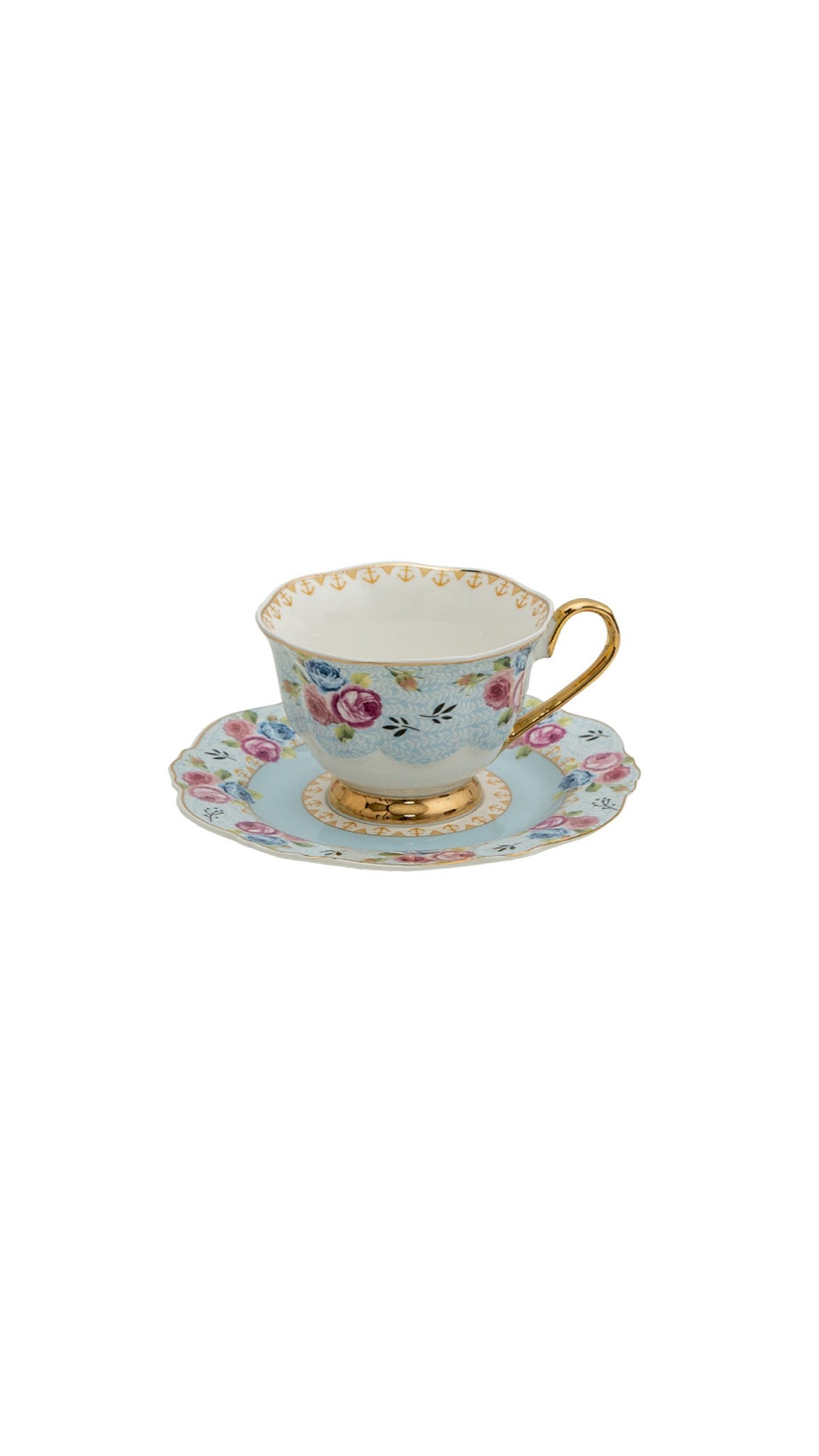 TAZZA E PIATTINO 160 ML BLU BIANCO PORCELLANA FIORI CLAYRE & EEF