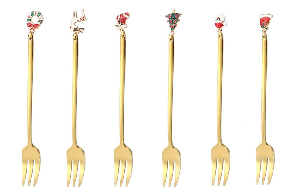FORCHETTA DA DESSERT NATALIZIA DORATA 14 CM SET DA 6 PEZZI ISABELLE ROSE