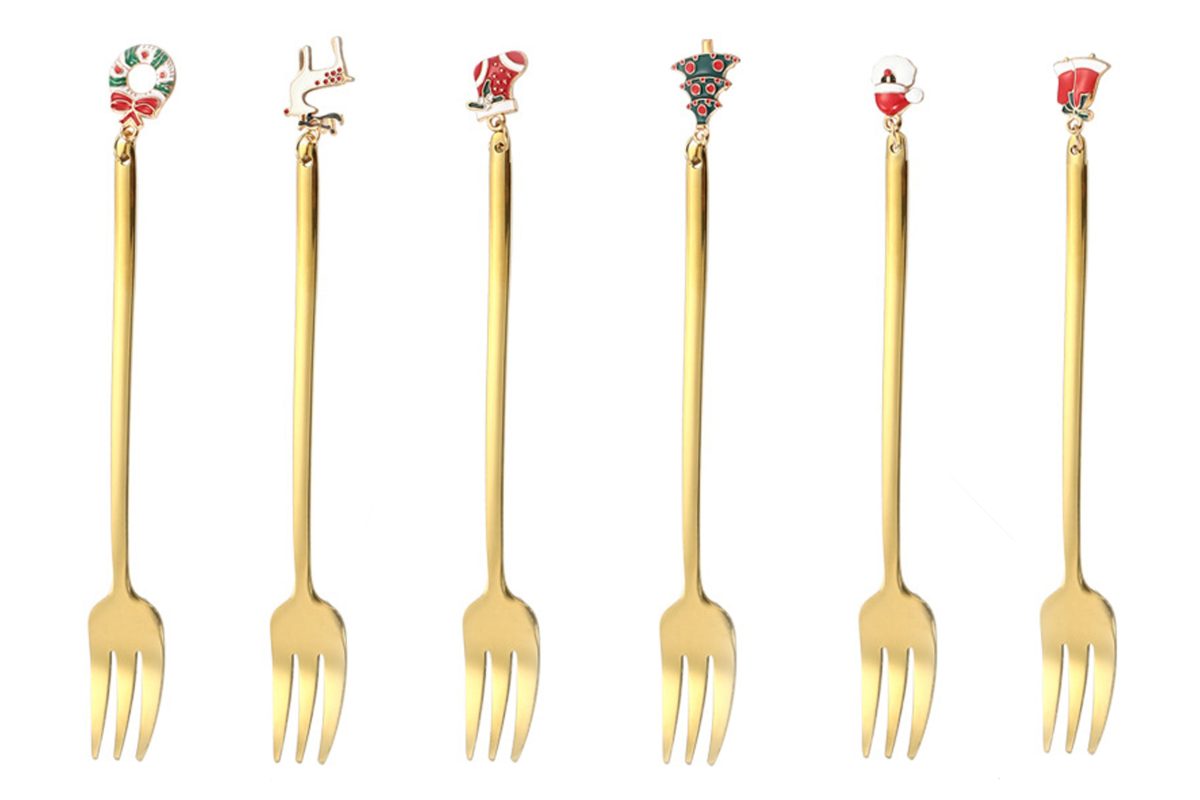 FORCHETTA DA DESSERT NATALIZIA DORATA 14 CM SET DA 6 PEZZI ISABELLE ROSE