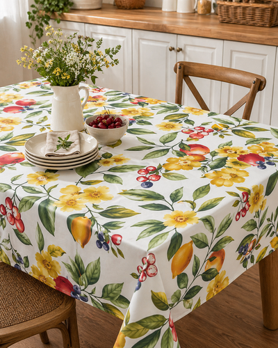 TOVAGLIA ANTIMACCHIA CON FIORI E FRUTTA - NOVEL MAISON