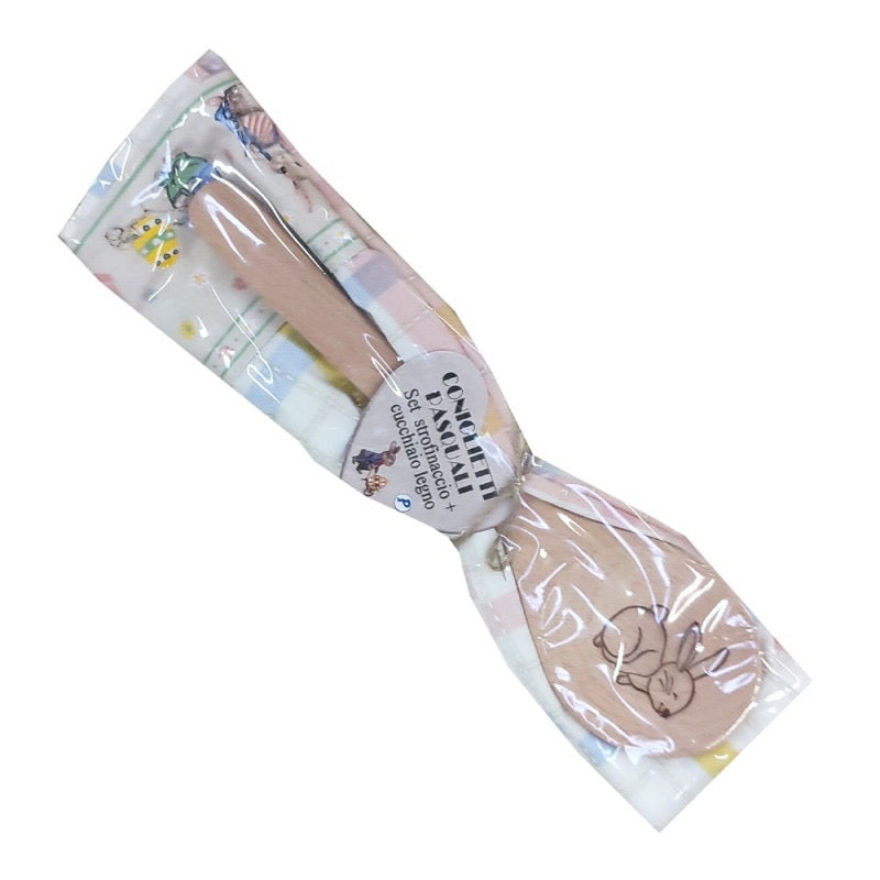 SET STROFINACCIO + CUCCHIAIO DISEGNO CONIGLIETTI PASQUALI - PEZZOLI