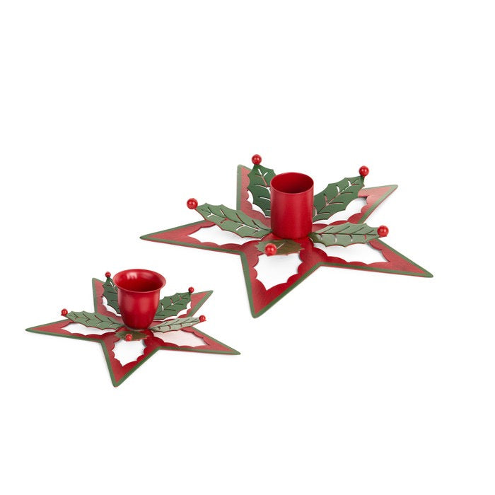 SET 2 PORTACANDELE STELLA CON AGRIFOGLIO - NUVOLE DI STOFFA