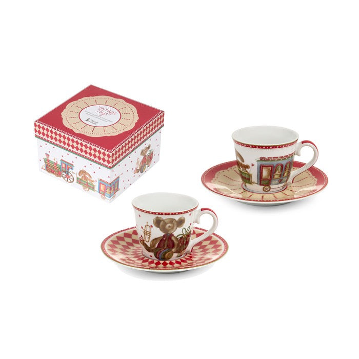 SET 2 TAZZINE CON PIATTINO VINTAGE TOYS - NUVOLE DI STOFFA