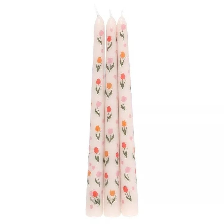 SET DI 3 CANDELE CONICHE CON TULIPANI - SDW