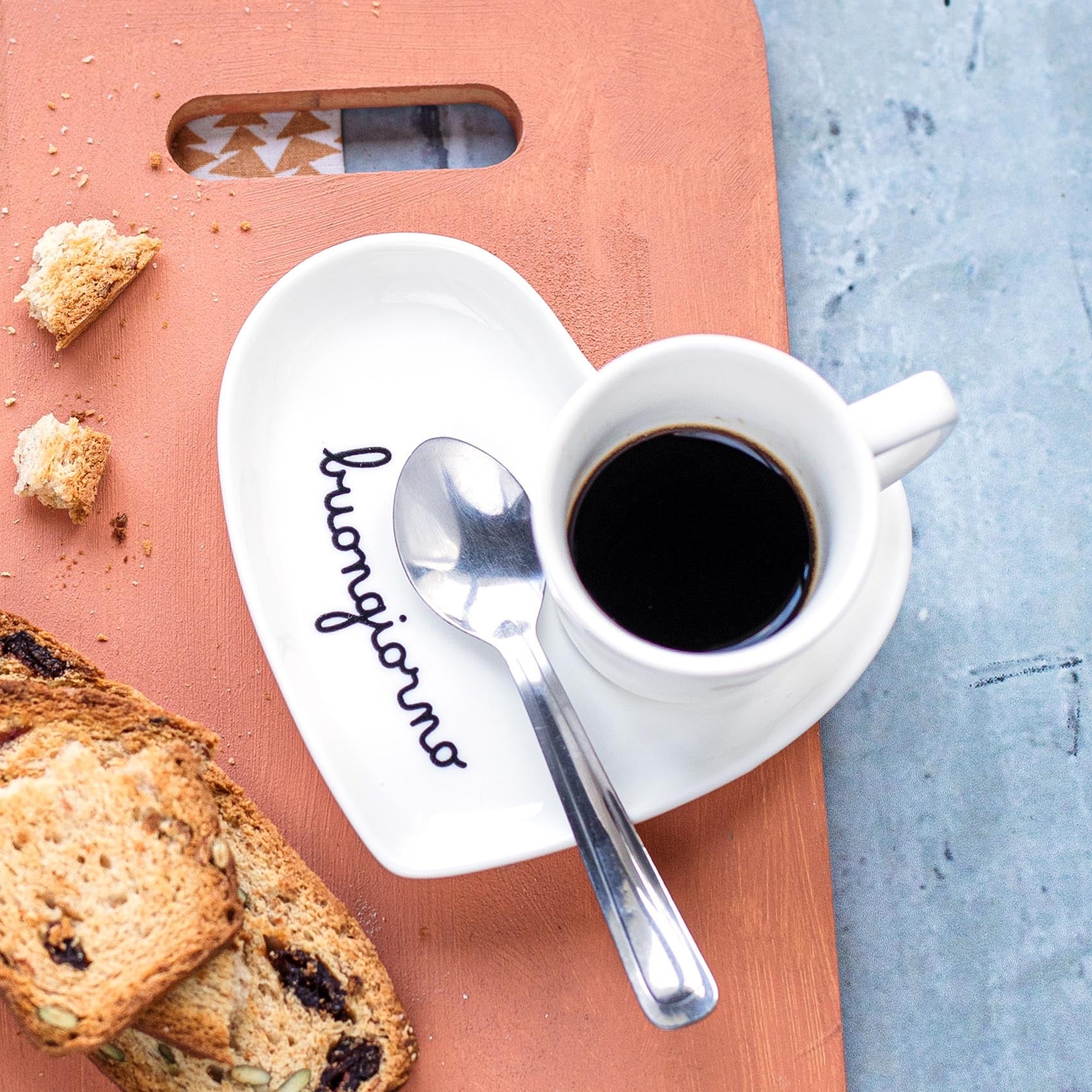 2 PIATTINI PER TAZZINE A CUORE "BUONGIORNO" - SIMPLE DAY