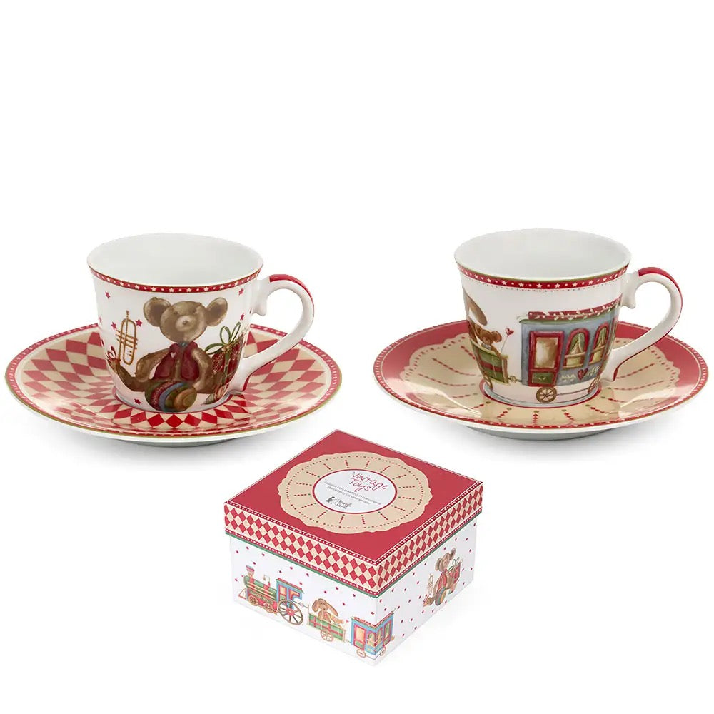 SET 2 TAZZINE CON PIATTINO VINTAGE TOYS - NUVOLE DI STOFFA