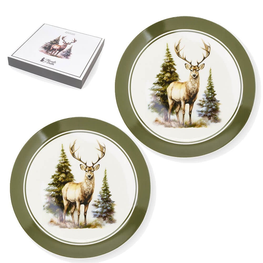 SET 2 PIATTI CON CERVO CON SCATOLA 20.3 CM BOSCO INCANTATO - NUVOLE DI STOFFA