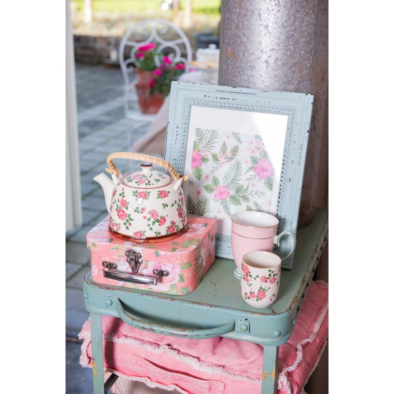 TEIERA CON INFUSORE 700 ML BEIGE ROSA CERAMICA FIORI CLAYRE & EEF