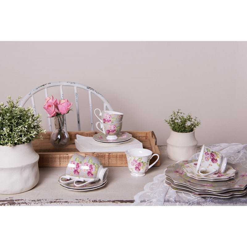 TAZZA E PIATTINO 200 ML VERDE BIANCO PORCELLANA FIORI CLAYRE & EEF