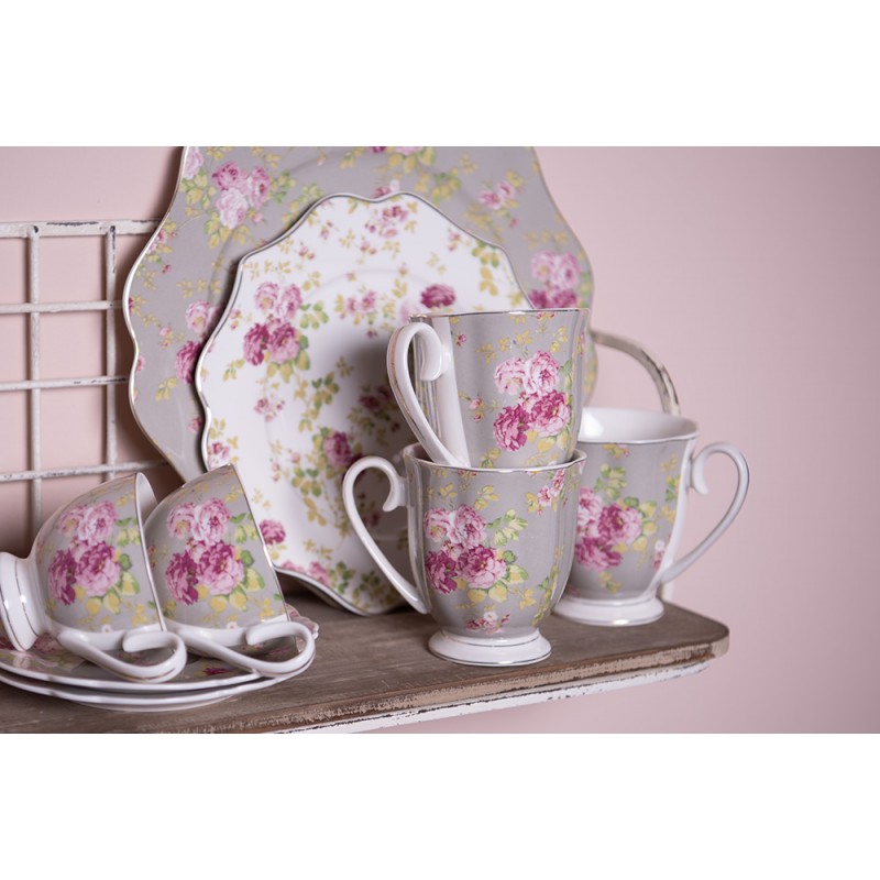 TAZZA E PIATTINO 200 ML VERDE BIANCO PORCELLANA FIORI CLAYRE & EEF