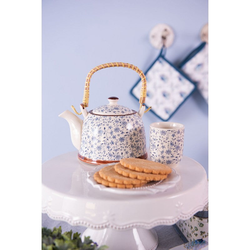 TEIERA CON INFUSORE 700 ML BLU CERAMICA FIORI CLAYRE & EEF