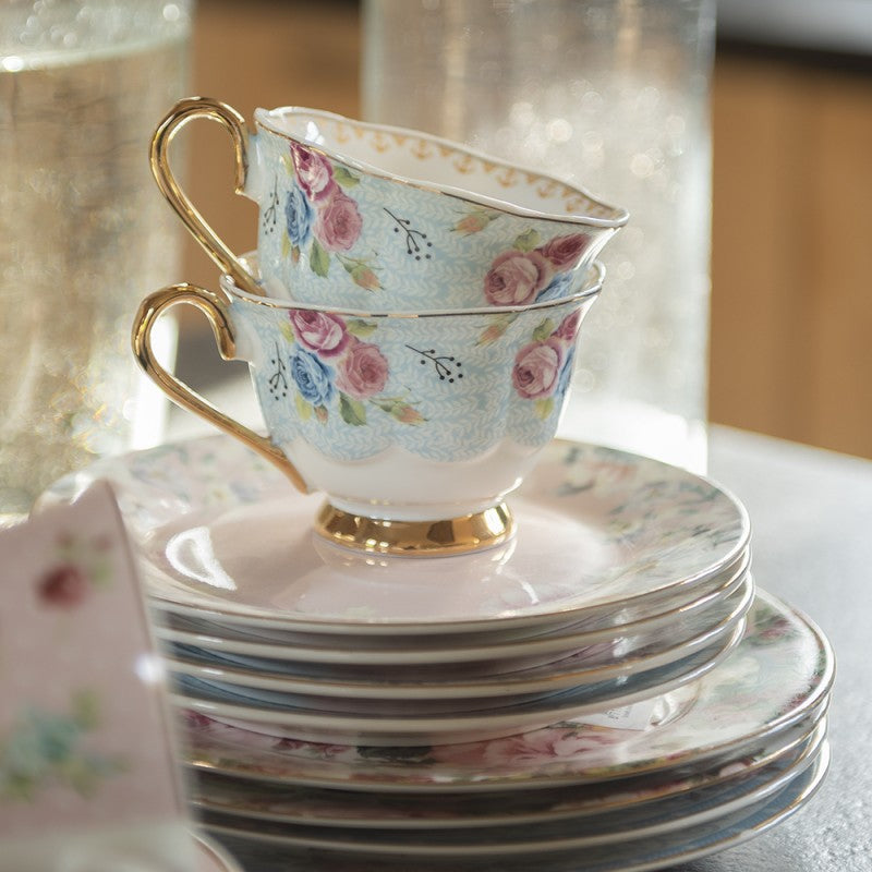 TAZZA E PIATTINO 160 ML BLU BIANCO PORCELLANA FIORI CLAYRE & EEF