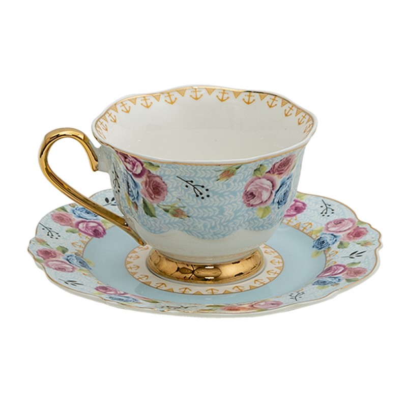 TAZZA E PIATTINO 160 ML BLU BIANCO PORCELLANA FIORI CLAYRE & EEF
