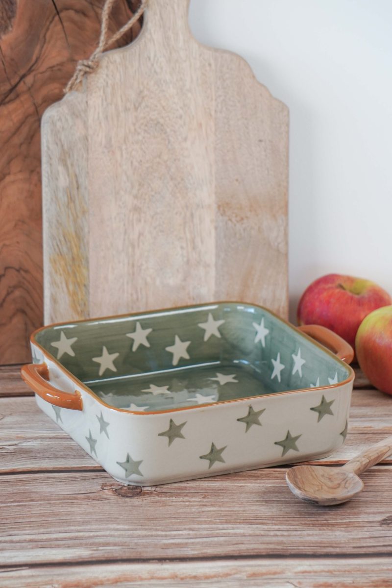 PIATTO QUADRATO VERDE ACCOGLIENTE STELLE 26,2×20,8×6,4 CM ISABELLE ROSE