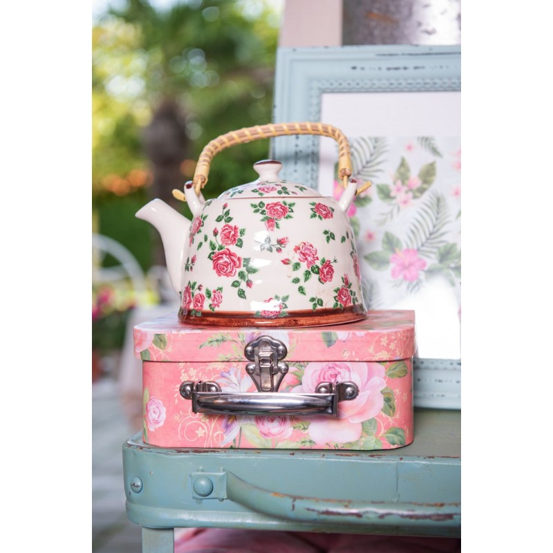 TEIERA CON INFUSORE 700 ML BEIGE ROSA CERAMICA FIORI CLAYRE & EEF