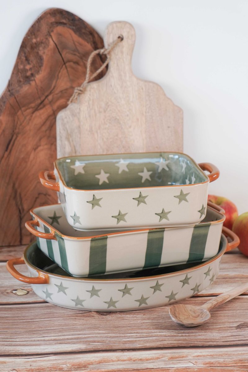 PIATTO QUADRATO VERDE ACCOGLIENTE STELLE 26,2×20,8×6,4 CM ISABELLE ROSE