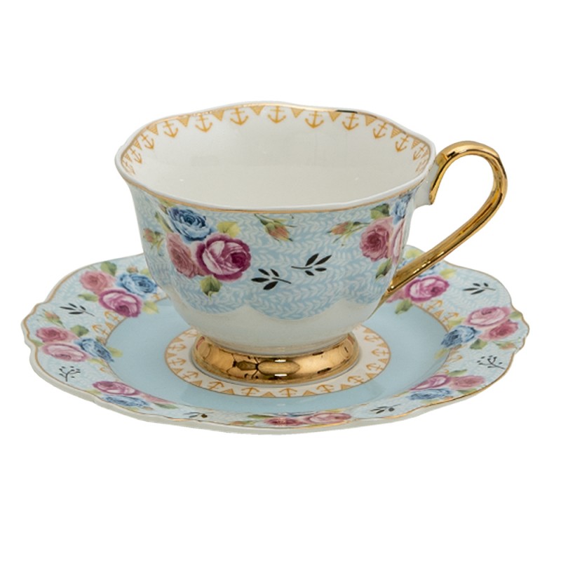 TAZZA E PIATTINO 160 ML BLU BIANCO PORCELLANA FIORI CLAYRE & EEF